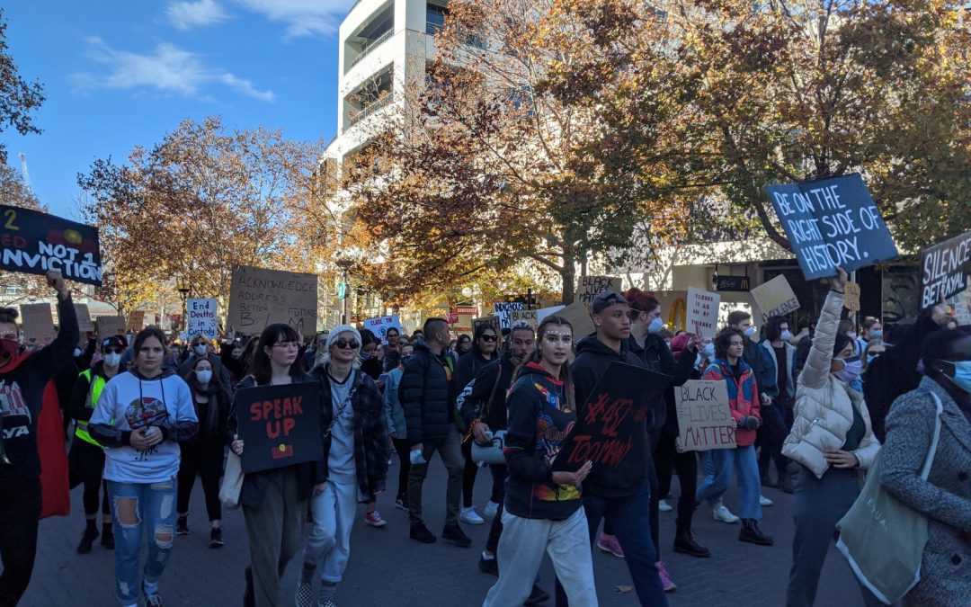 Indigenous rights activists march in Canberra